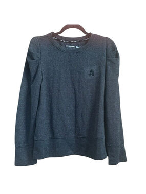 Karl Lagerfeld Paris Black Metallic Puff Sleeve Pullover Top M